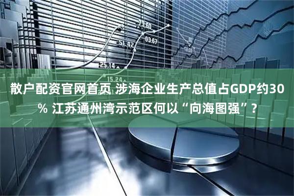 散户配资官网首页 涉海企业生产总值占GDP约30% 江苏通州湾示范区何以“向海图强”？